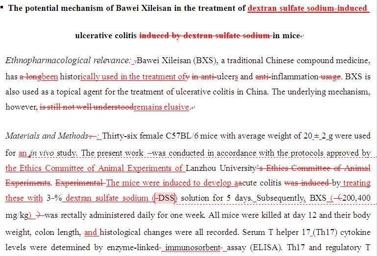 SCI论文英语润色范例，Journal of Ethnopharmacology发表案例